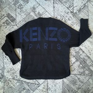 Kenzo Black and Blue Jacquard Sport Zip-Up Sweater Size L large